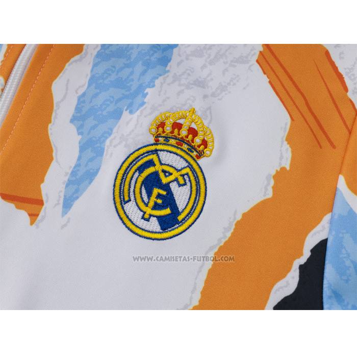 Chandal de Chaqueta del Real Madrid Nino 2024-2025 Blanco y Amarillo